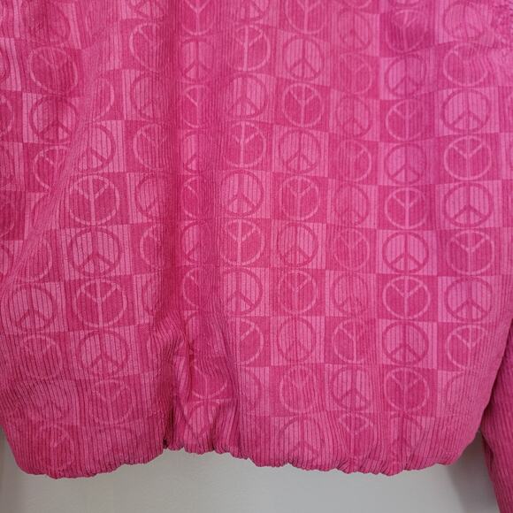 Urban Outfitters‎ UO Femme Embossed Jacket Sz Medium Pink Puffer Full Zip Peace - Picture 11 of 16
